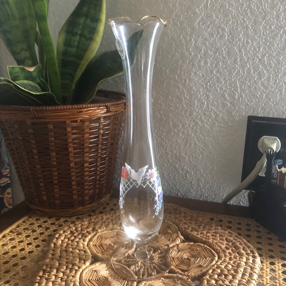 Fenton Other - Rare Clear Hand Painted Fenton 50th Anniversary Bud Vase w/Ruffles & Gold Edging